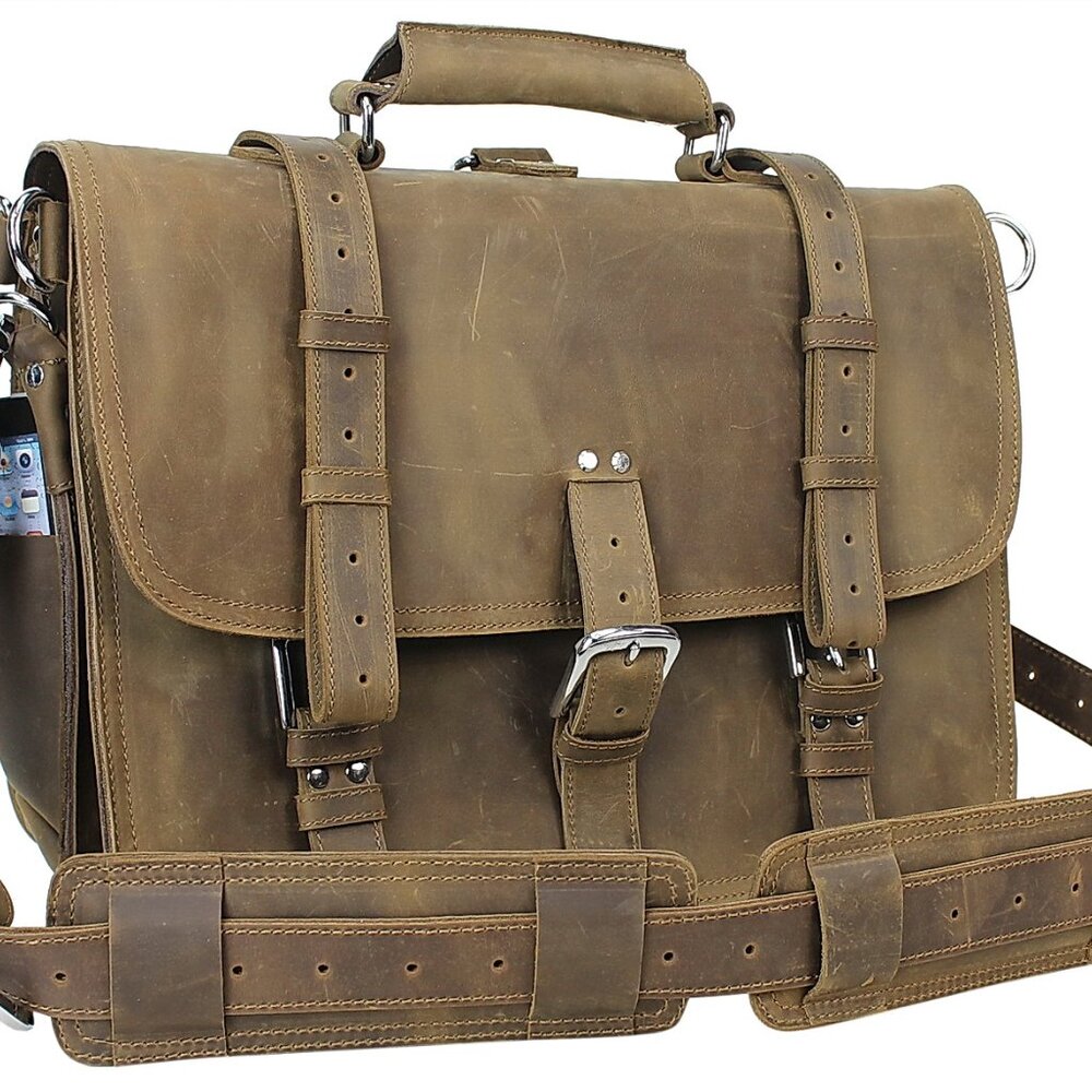 18" Classic Leather Briefcase Backpack L06VD